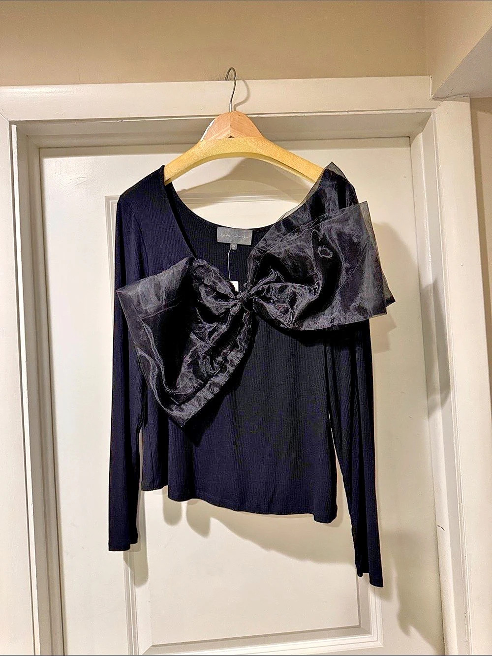Anthropologie’s Sunday in Brooklyn Black Bow Long Sleeve Top Size 2X NWT
